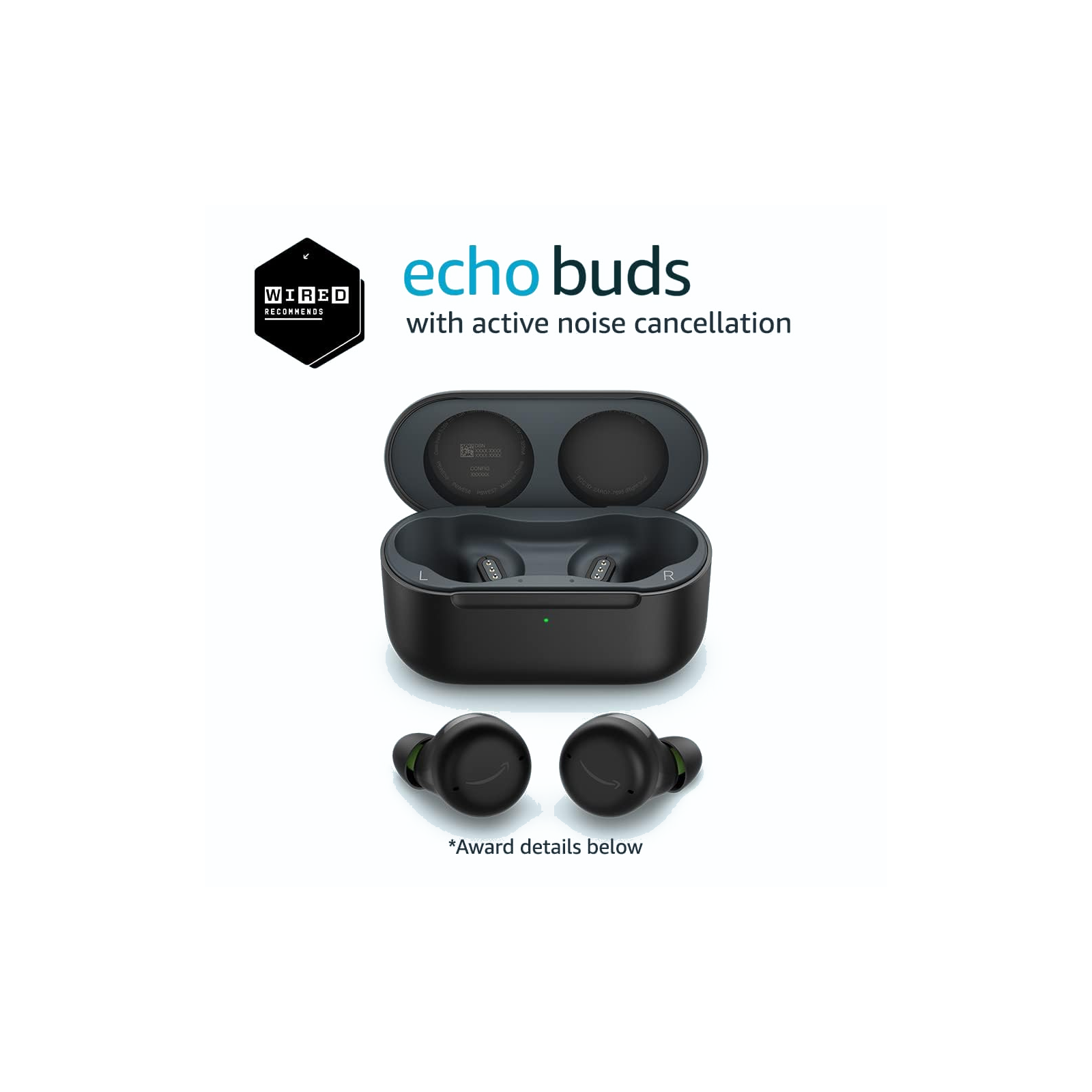 Amazon Echo Buds with Active Noise Cancellation (newest model), Wired charging case, Black